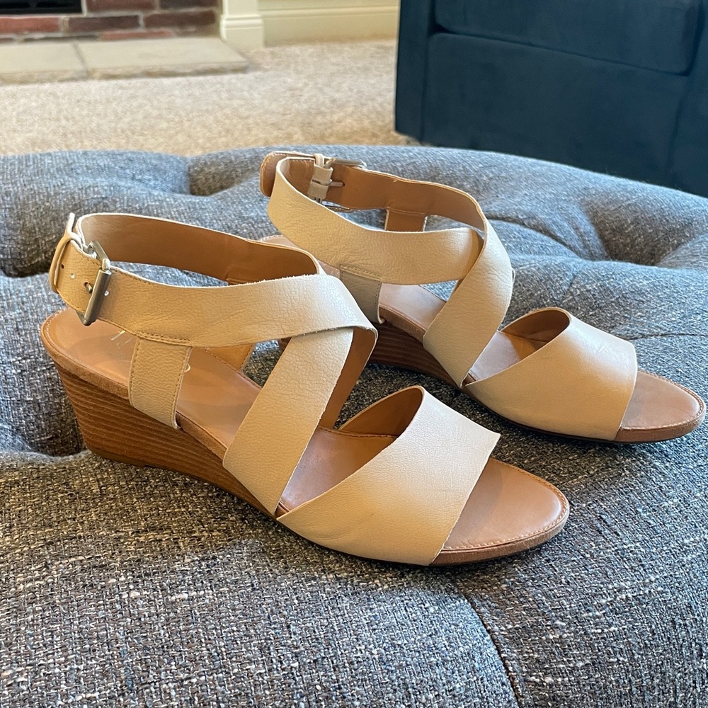 Franco Sarto Strappy Wedge Sandals, Tan 8.5M